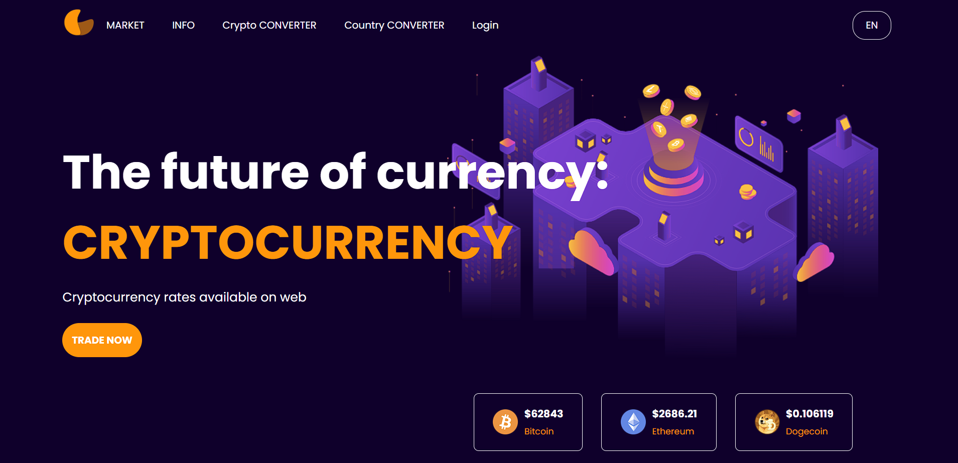 Cryptocurrency App website screenshot